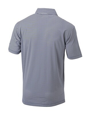 Navy White Striped  Embroidered Dog Head Wingate Omni-Wick Club Invite Polo