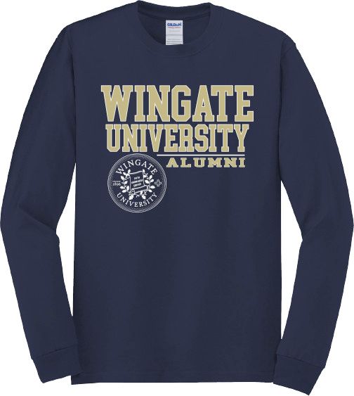 Navy Alumni Wingate University Seal Long Sleeve T Shirt, Size: SM