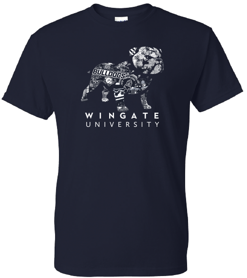 Navy Full Standing Dog Collage Wingate University Short Sleeve T Shirt
