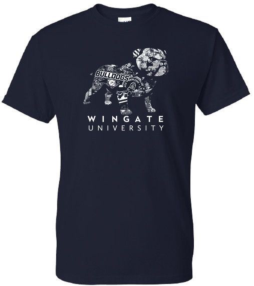 Navy Full Standing Dog Collage Wingate University Short Sleeve T Shirt, Size: SM