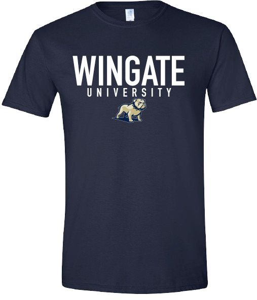 Wingate University Full Standing Bulldog Short Sleeve T Shirt, Color: Navy, Size: SM