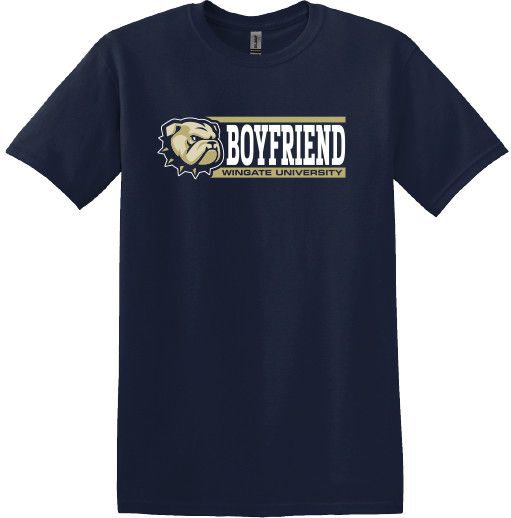 Navy Dog Head Boyfriend Wingate University Short Sleeve T Shirt, Size: MD