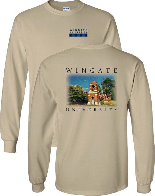 Tan Wingate University Wellspring Watercolor Long Sleeve T Shirt, Size: SM