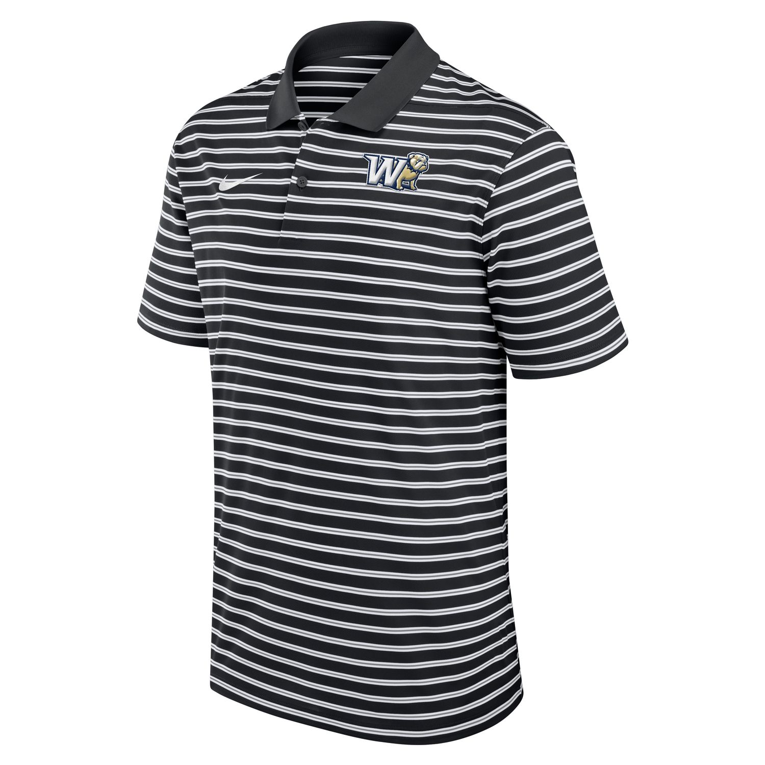 Black W Full Standing Dog Behind Embroidered Knit Pique Drifit Victory Stripe Polo, Size: LG