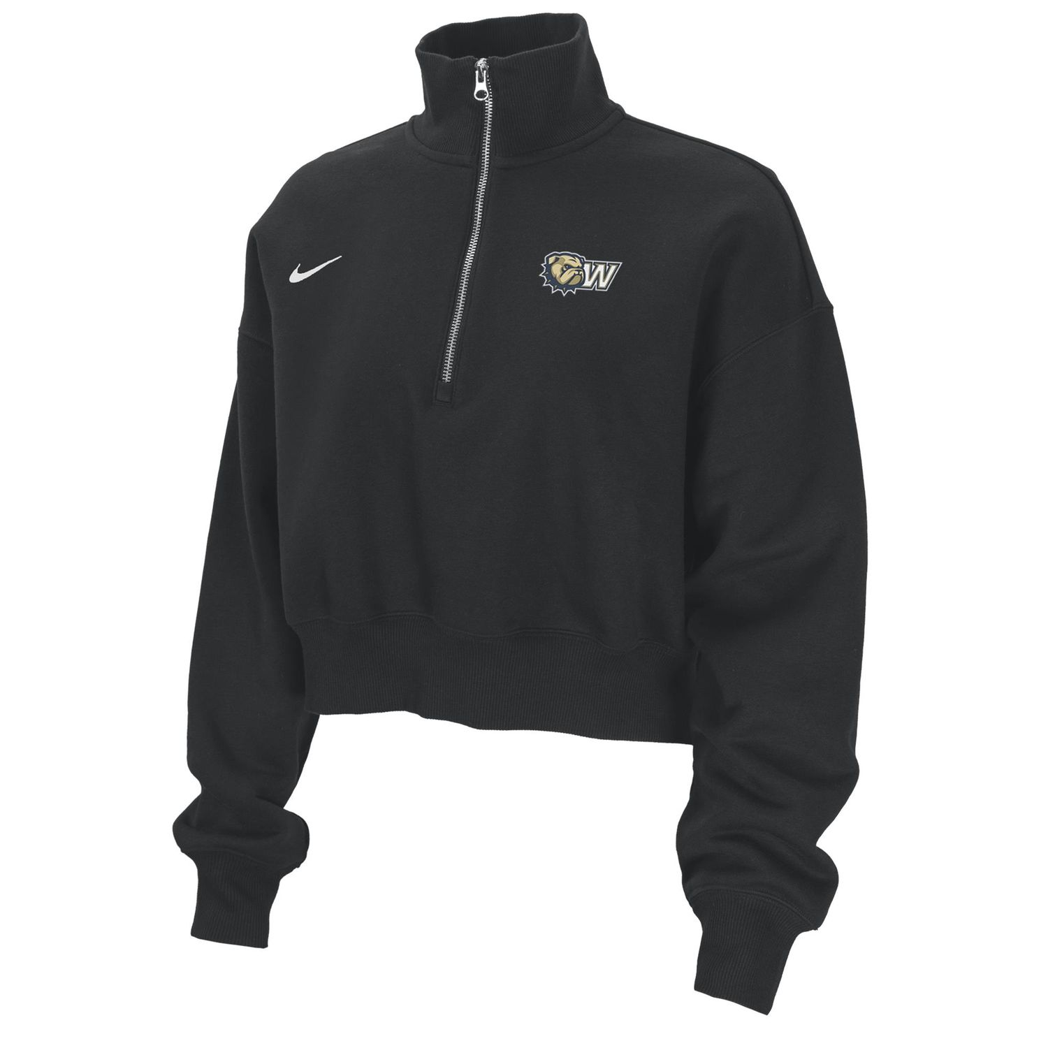 Black Ladies Dog Head W Embroidered Wingate Phoenix Fleece Crop Quarter Zip, Size: MD