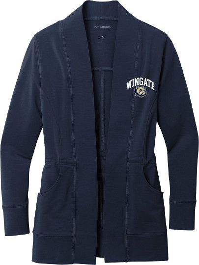 Ladies Navy Wingate Dog Head Embroidered Cardigan, Size: SM