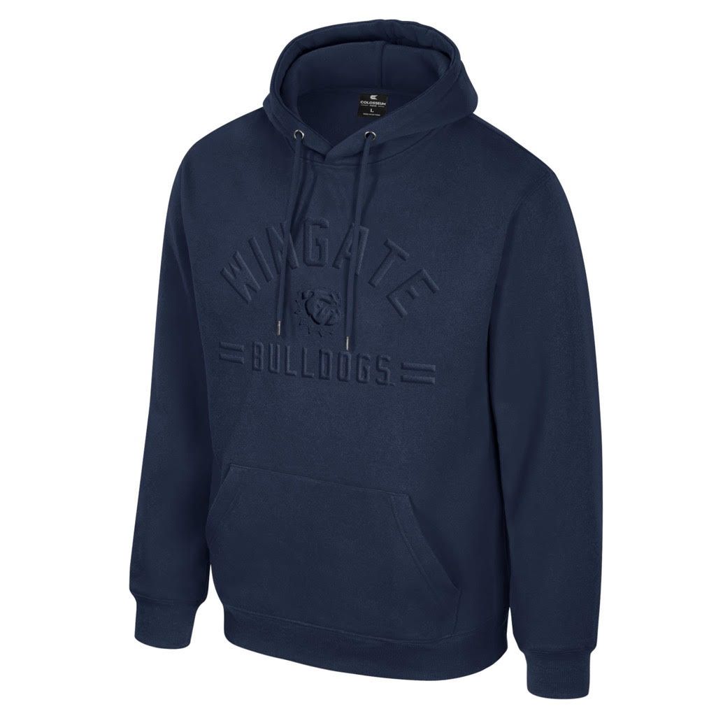 Navy Tonal Wingate Dog Head W Bulldogs Embroidered Heavyweight Hoodie Sweatshirt, Size: SM