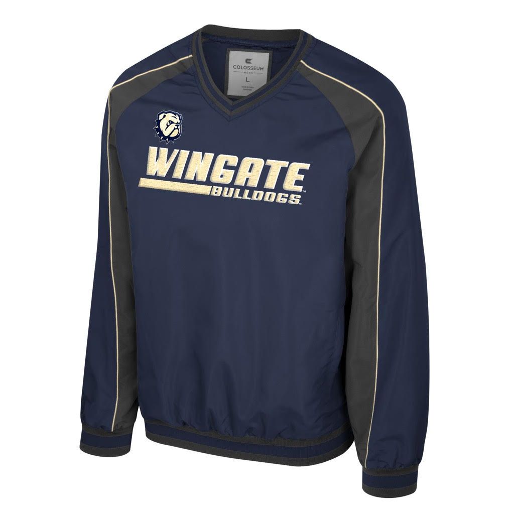 Navy Grey Dog Head Wingate Bulldogs Goes America Coach Pullover Vneck Jacket, Size: LG