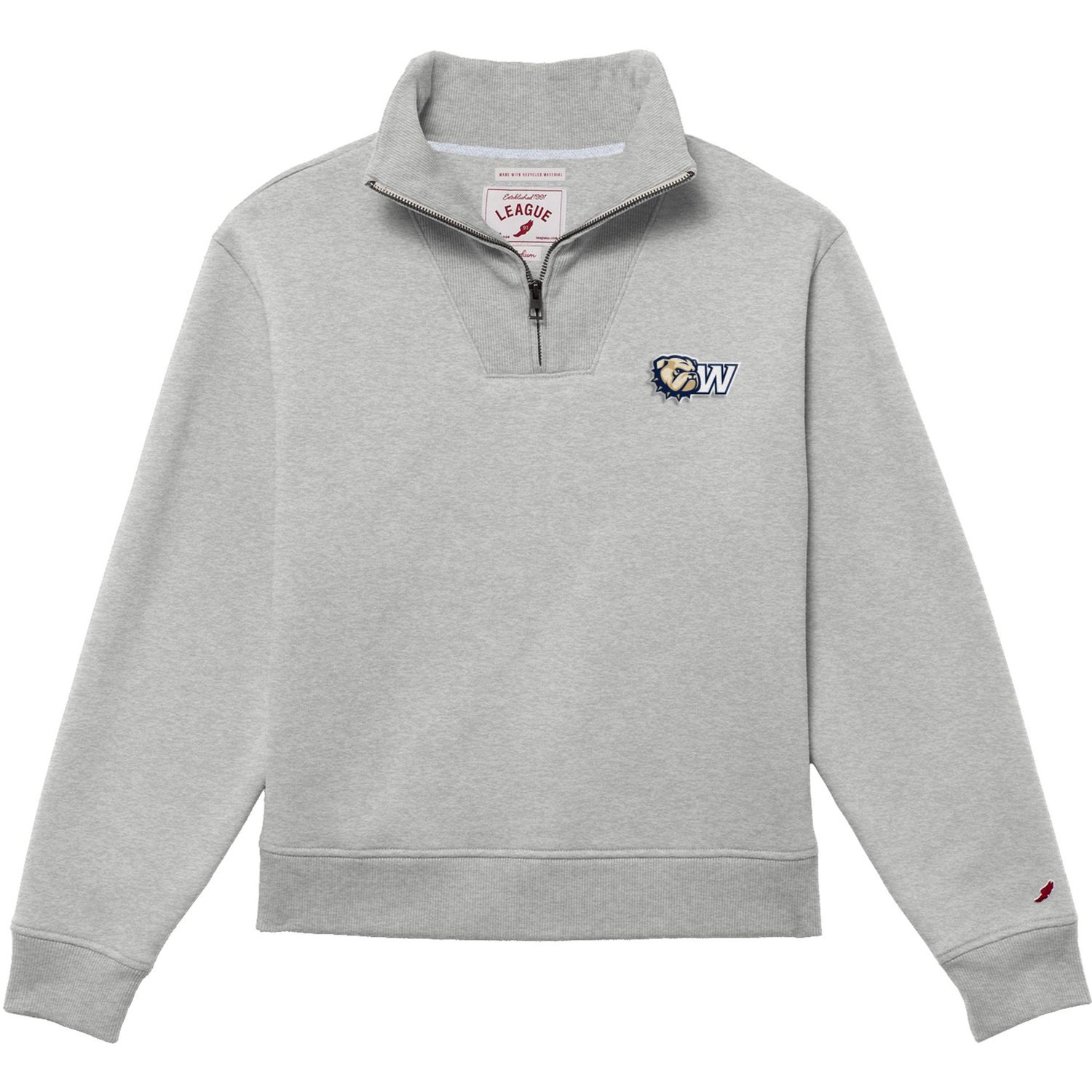 Ladies Grey Dog Head W Embroidered 1991 Sueded Fleece Quarter Zip Pullover