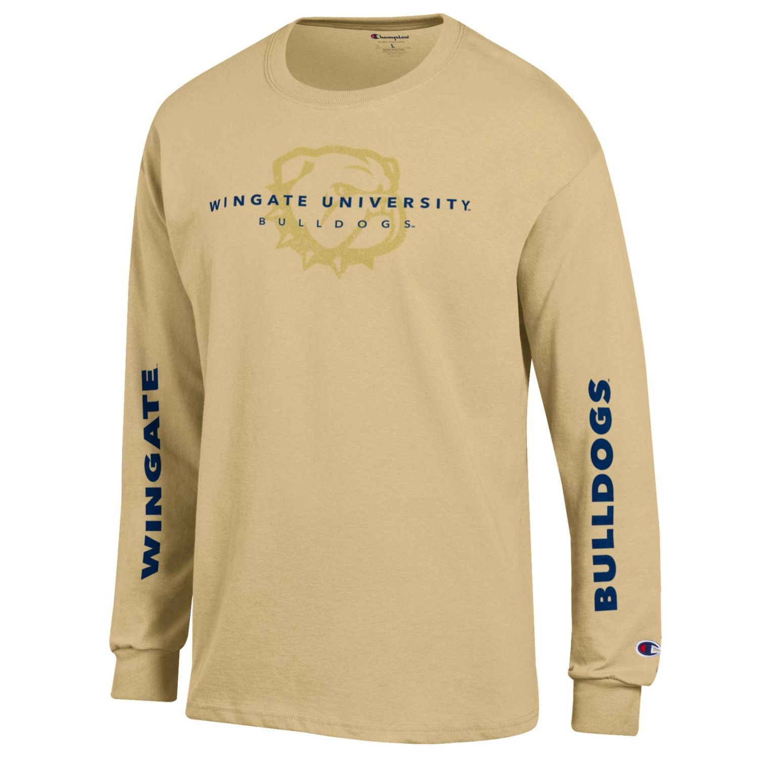 Vegas Gold Wingate University Bulldogs Dog Head Bulldogs Long Sleeve T Shirt, Size: SM