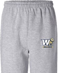 Grey W Half Dog Bulldogs Banded Bottom Drawstring Waist Sweatpants, Size: MD