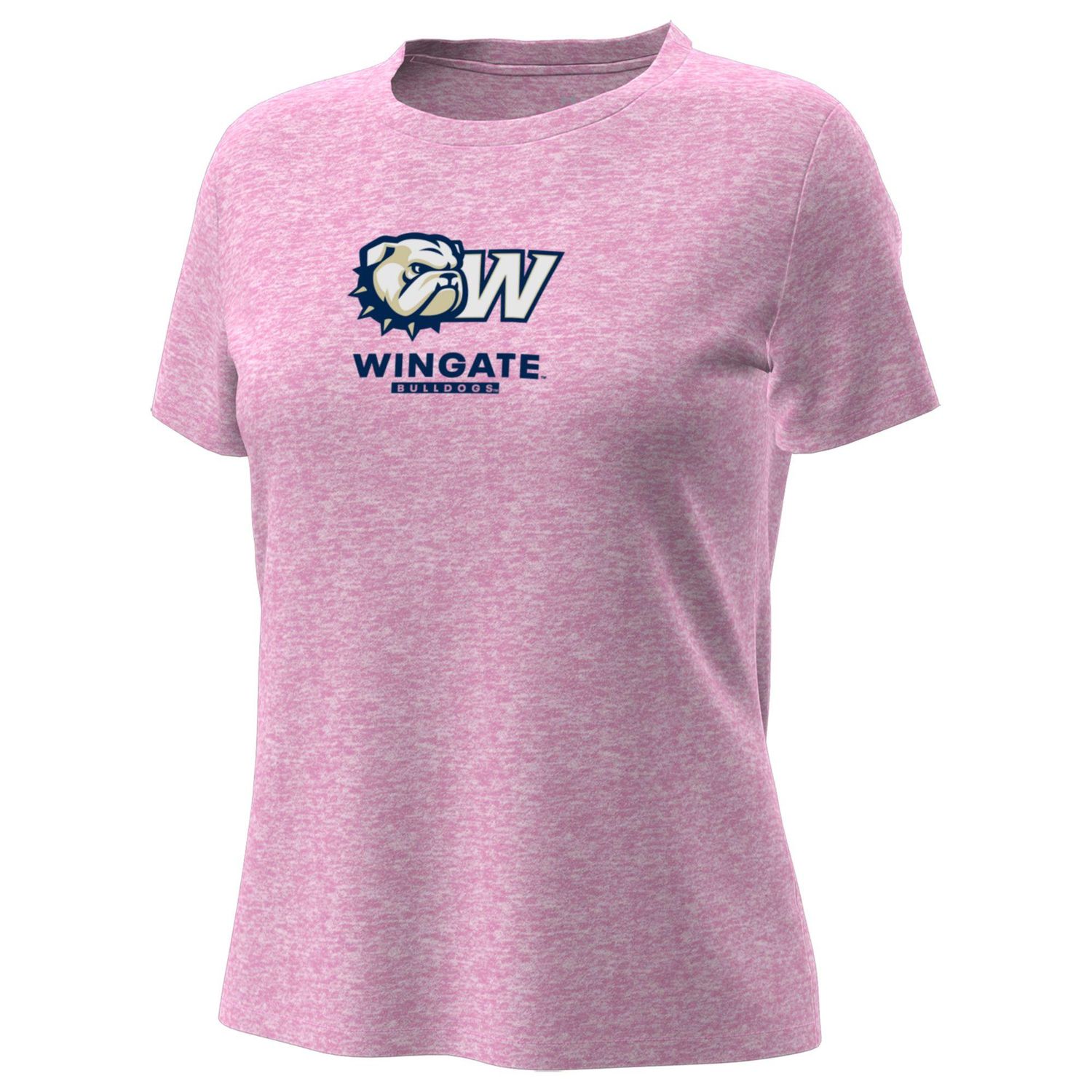 Ladies Pink Dog Head W Wingate Bulldogs Tech Stretch Drifit Short Sleeve T Shirt, Size: SM