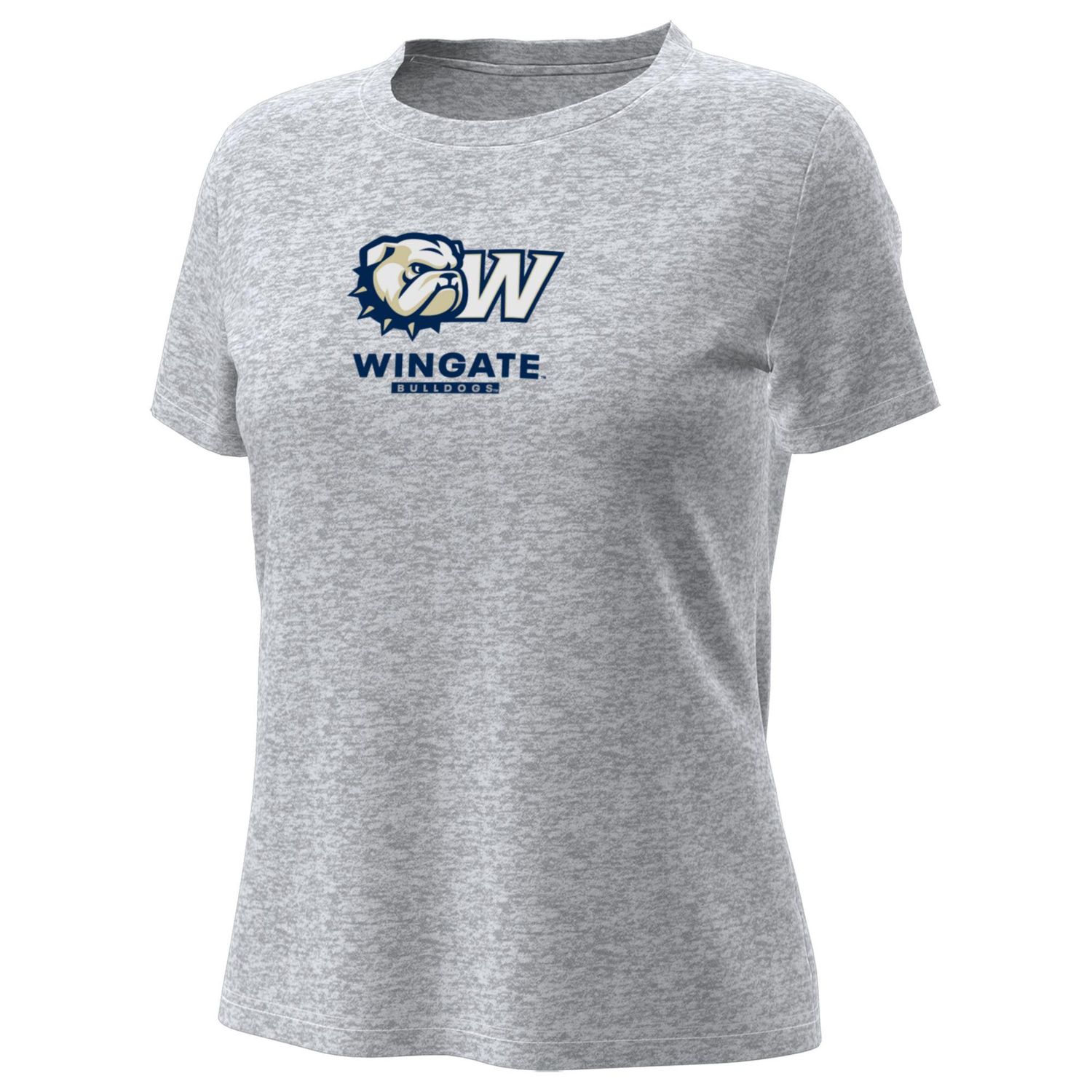 Ladies Grey Dog Head W Wingate Bulldogs Tech Stretch Drifit Short Sleeve T Shirt