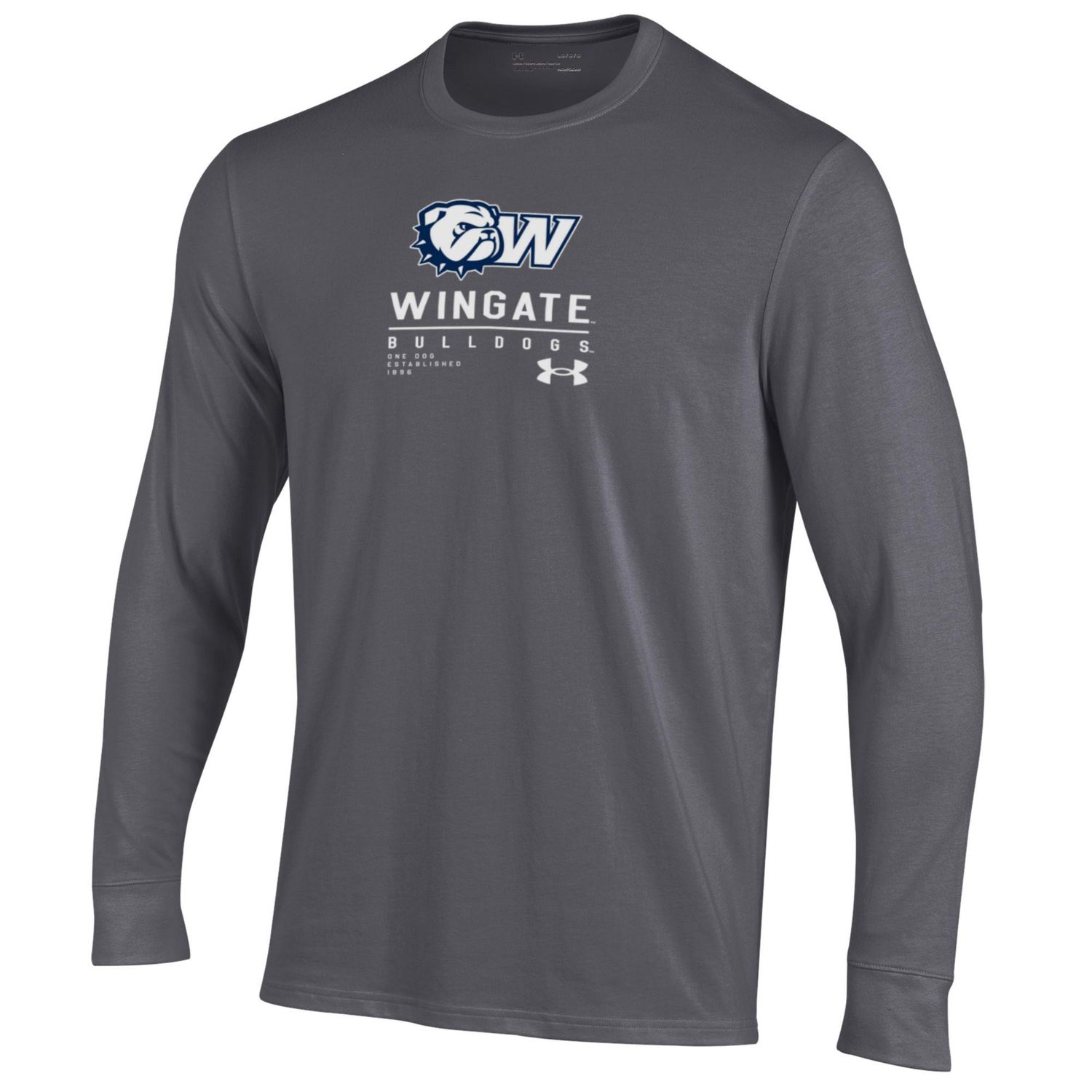 Carbon Heather Dog Head W Wingate Bulldogs One Dog Established 1896 Performance Cotton Long Sleeve T Shirt, Size: LG