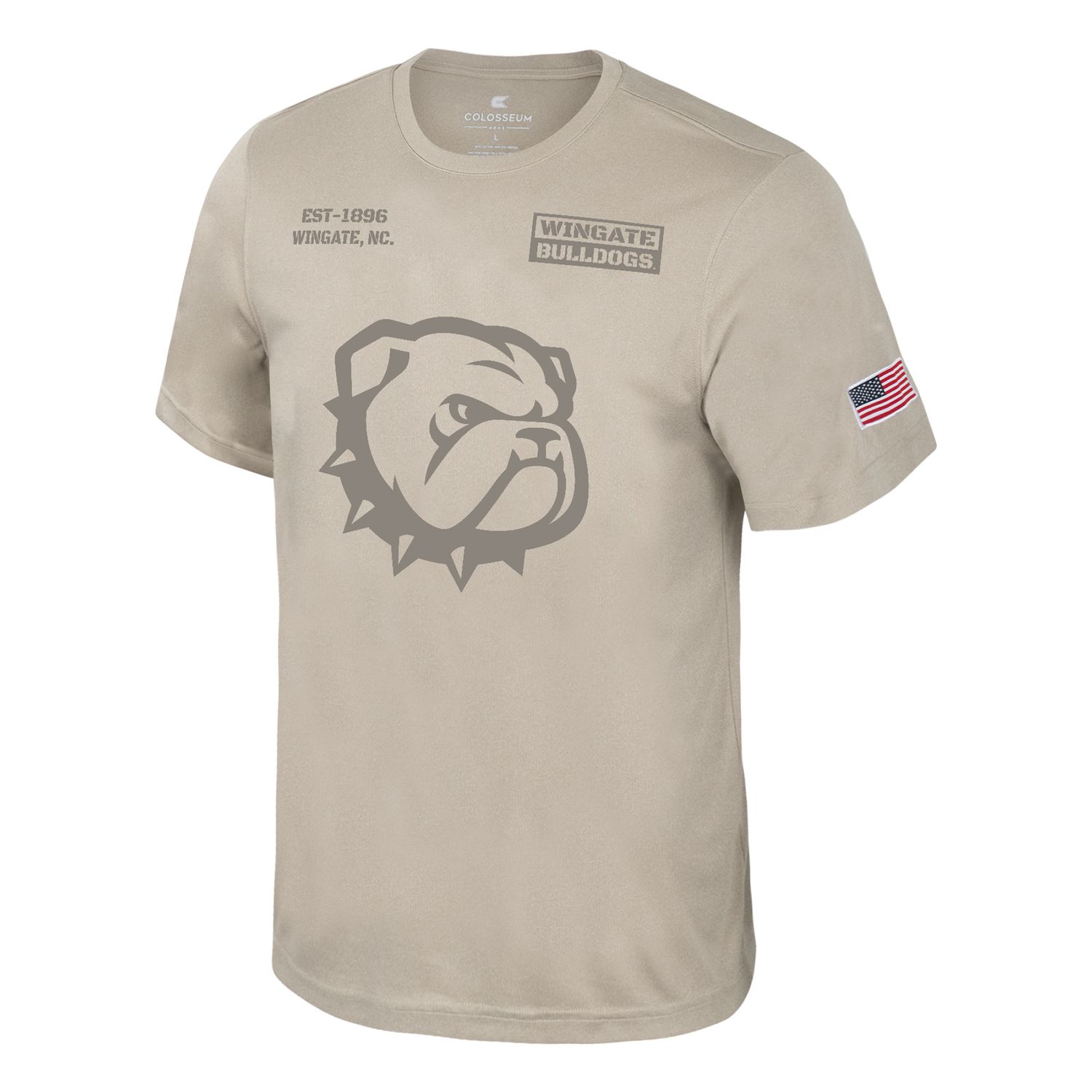 Heather Barley Wingate Bulldogs Dog Head OHT Dune Short Drifit Sleeve T Shirt, Size: SM