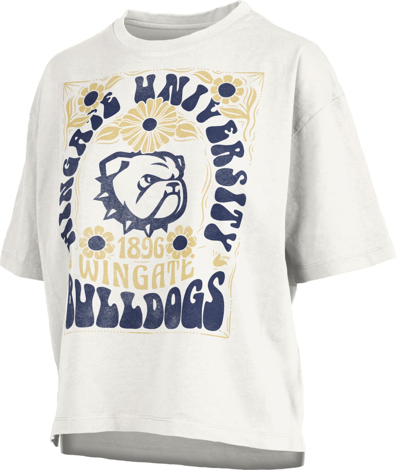 White Wingate University NC Bullogs Oversized Slub Short Sleeve T Shirt, Size: SM