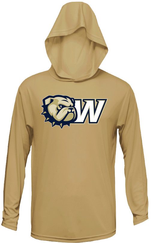 Tan Dog Head W Performance Long Sleeve Hoodie T Shirt, Size: SM
