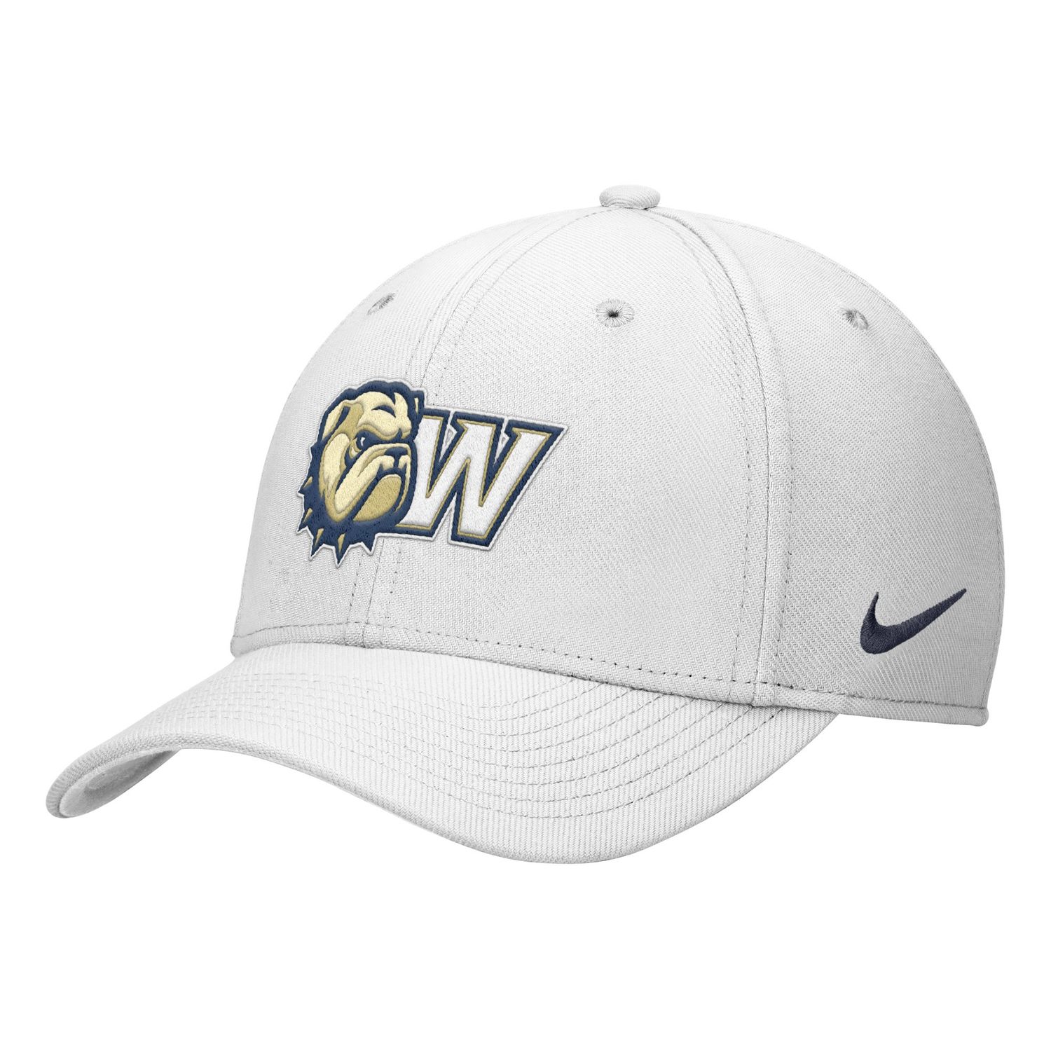 White Dog Head W Wingate 6 Panel Drifit Structured Rise Swoosh Flex Fit Hat, Size: SM/MD