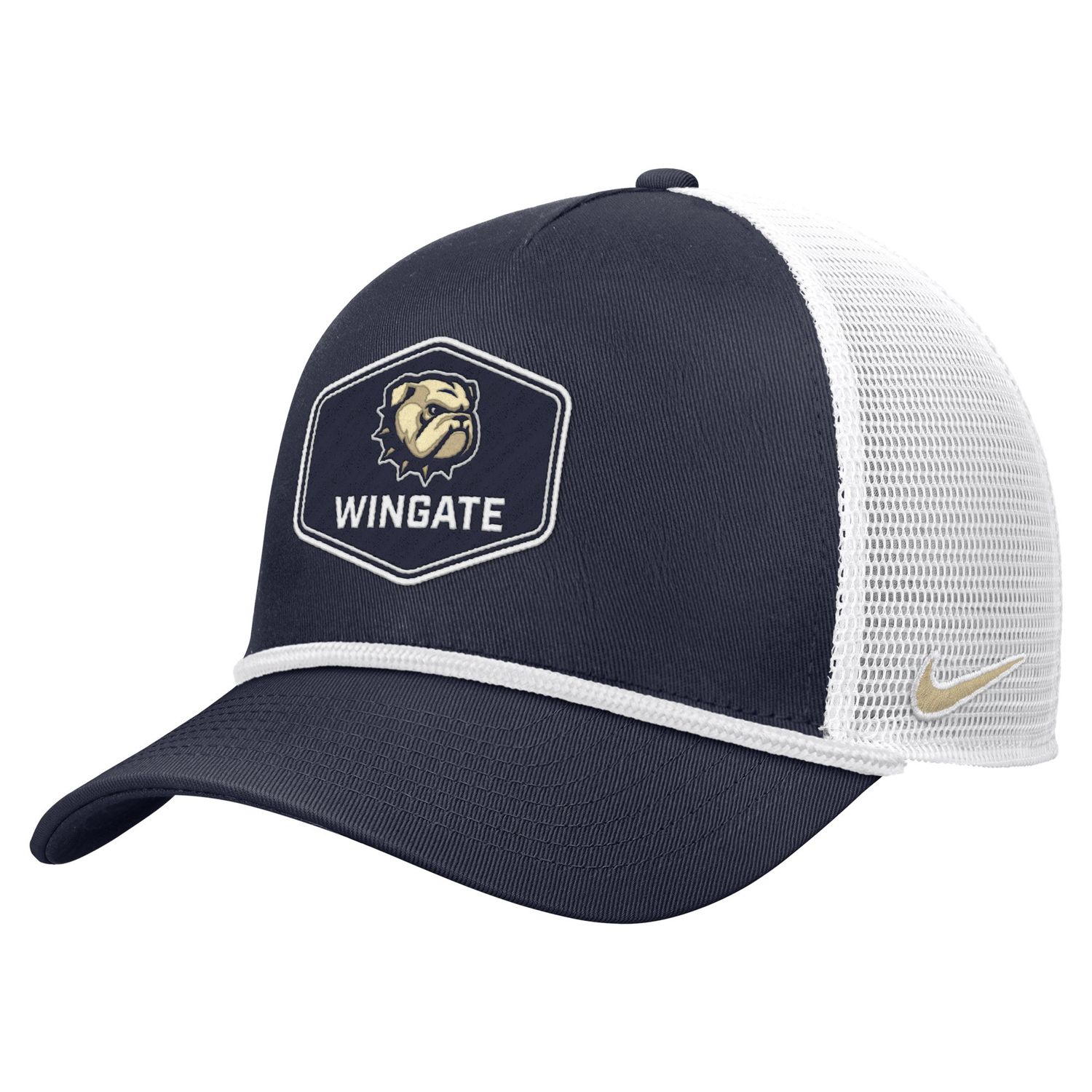 Navy Dog Head Wingate 5 Panel Structured Rise Visor Rope Trucker Hat