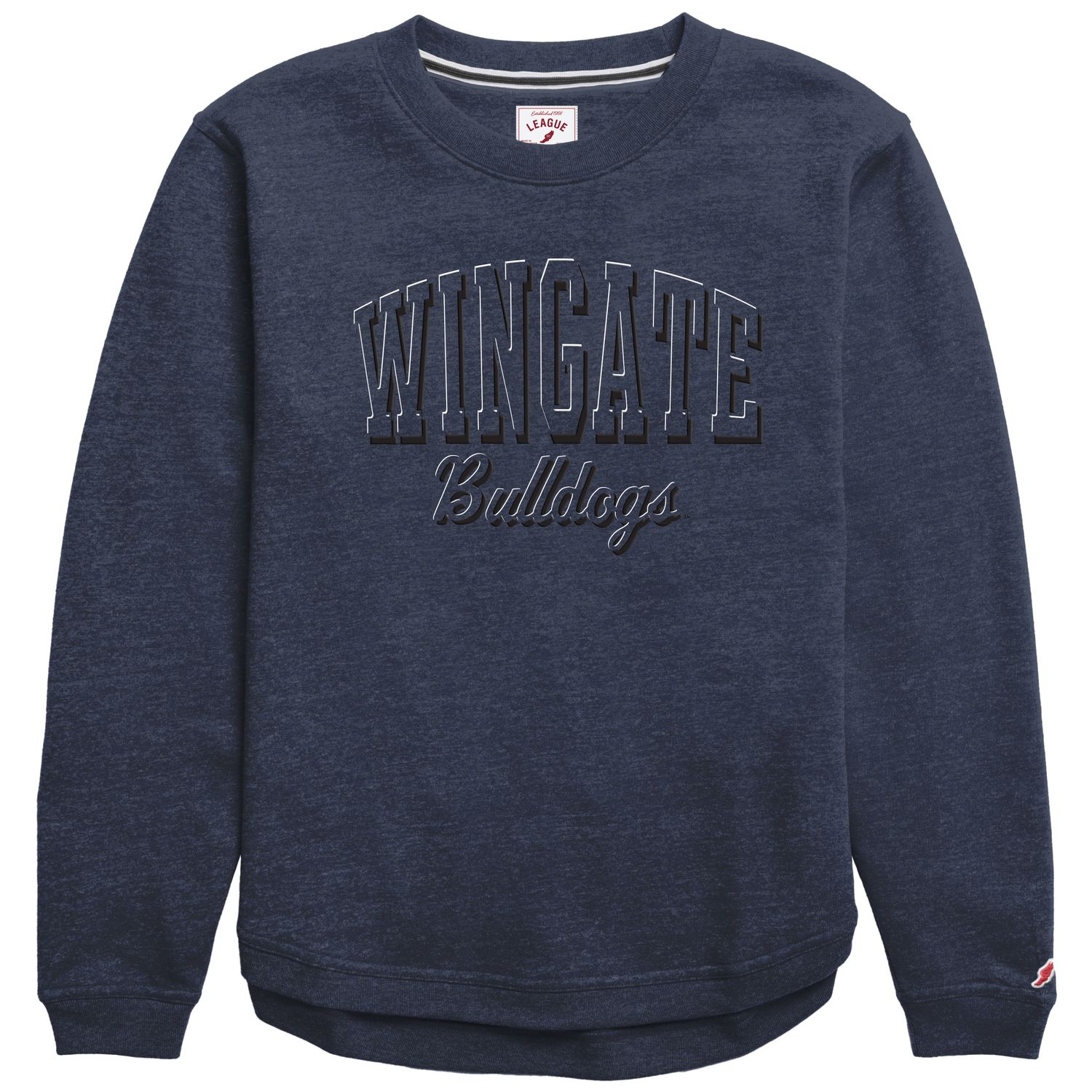 Navy Tonal Wingate Bulldogs Embroidered Victory Springs Drop Tail Crewneck Sweatshirt, Size: SM