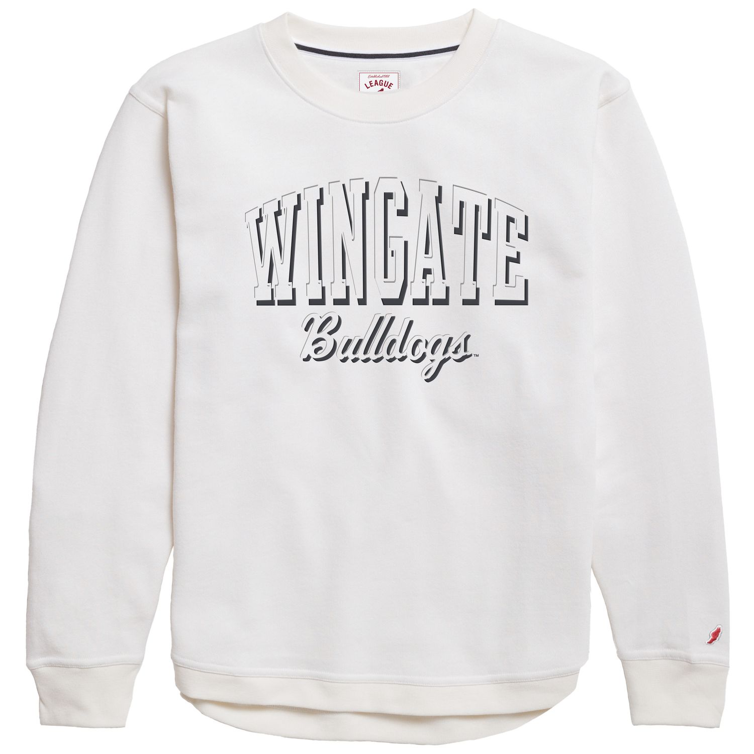 White Tonal Wingate Bulldogs Embroidered Victory Springs Drop Tail Crewneck Sweatshirt, Size: SM