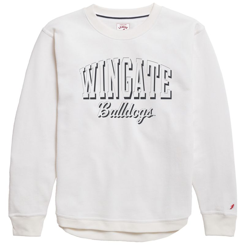 White Tonal Wingate Bulldogs Embroidered Victory Springs Drop Tail Crewneck Sweatshirt