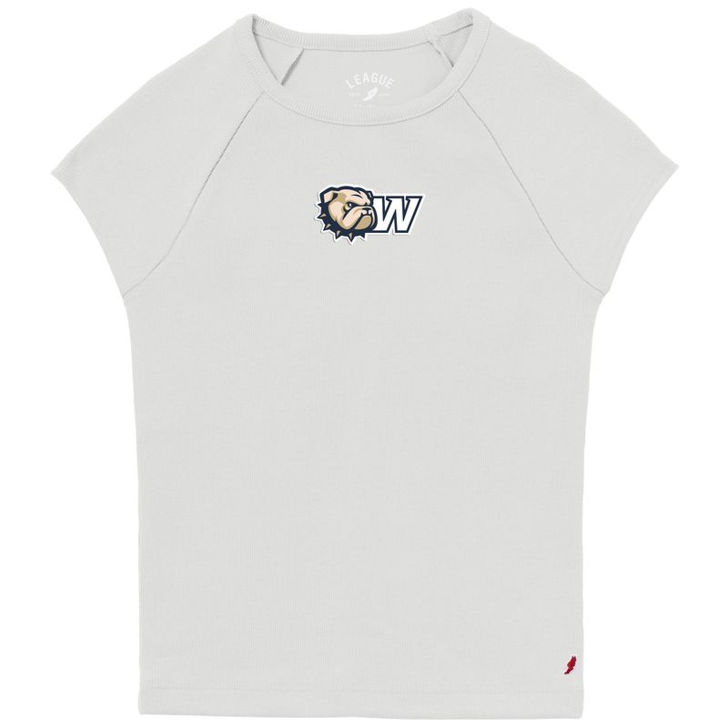 White Dog Head W Embroidered Retro Rib Baby Doll Short Sleeve T Shirt