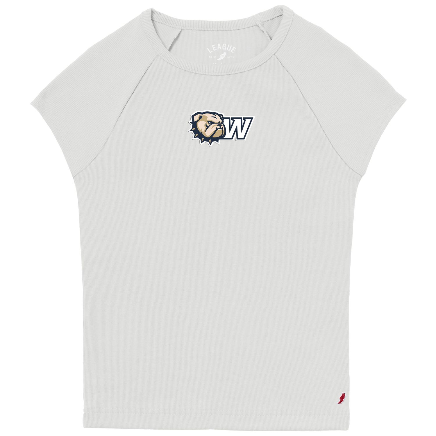 White Dog Head W Embroidered Retro Rib Baby Doll Short Sleeve T Shirt, Size: SM