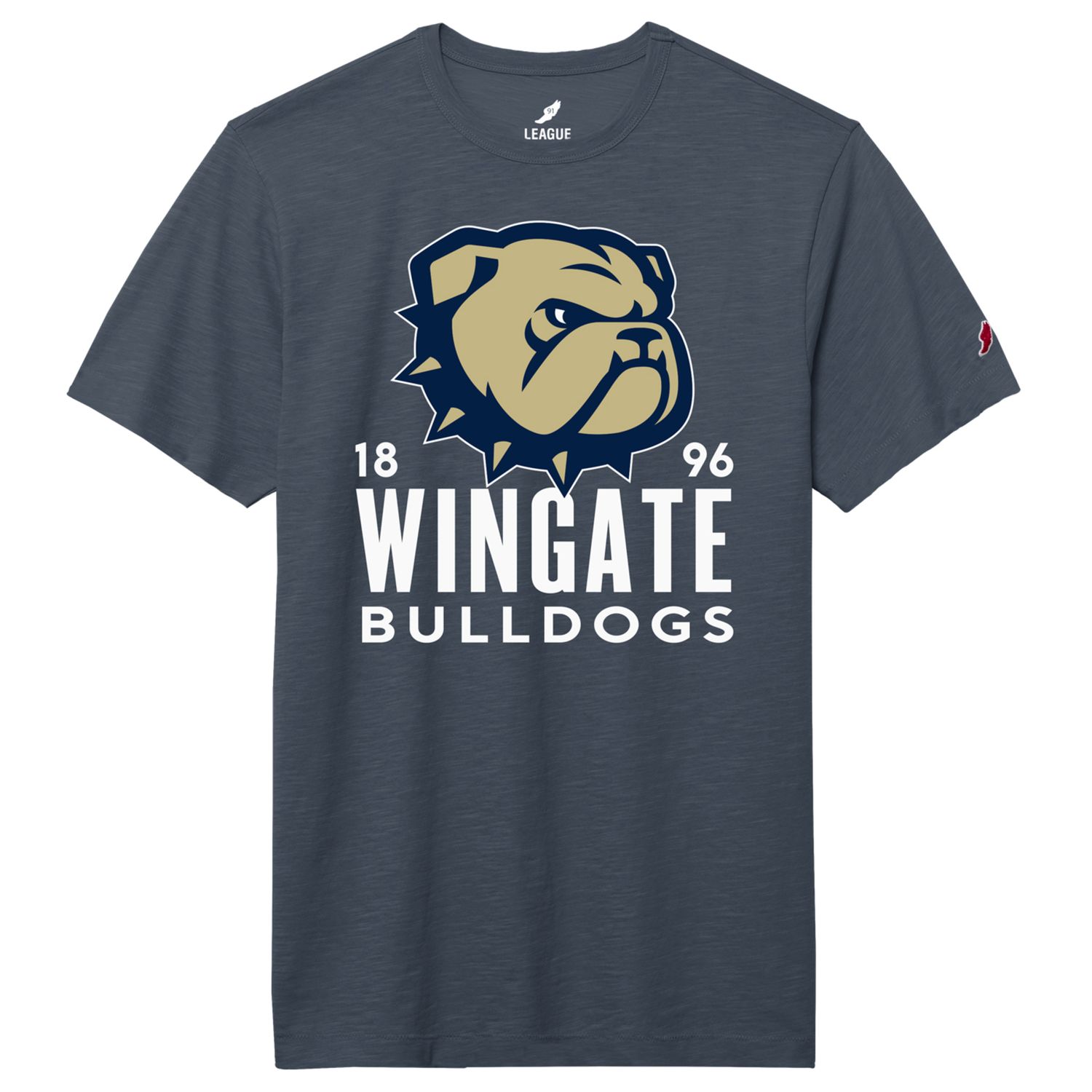 Spring Navy Dog Head 1896 Wingate Bulldogs Jersey Slub Short Sleeve T Shirt, Size: SM