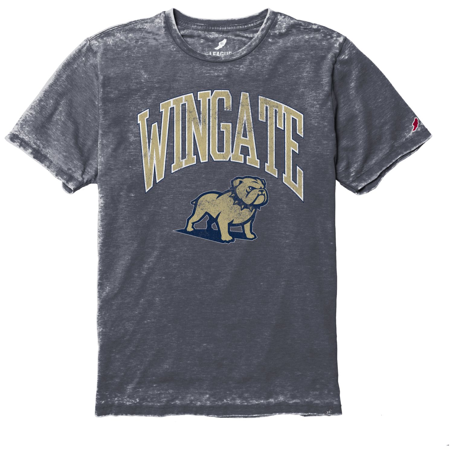 Heather Navy Wingate Dog Head Burnout Crew Short Sleeve T Shirt, Size: SM