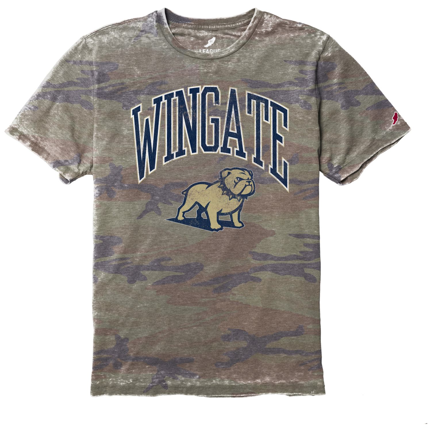 Heather Army Camo Wingate Dog Head Burnout Crew Short Sleeve T Shirt, Size: SM