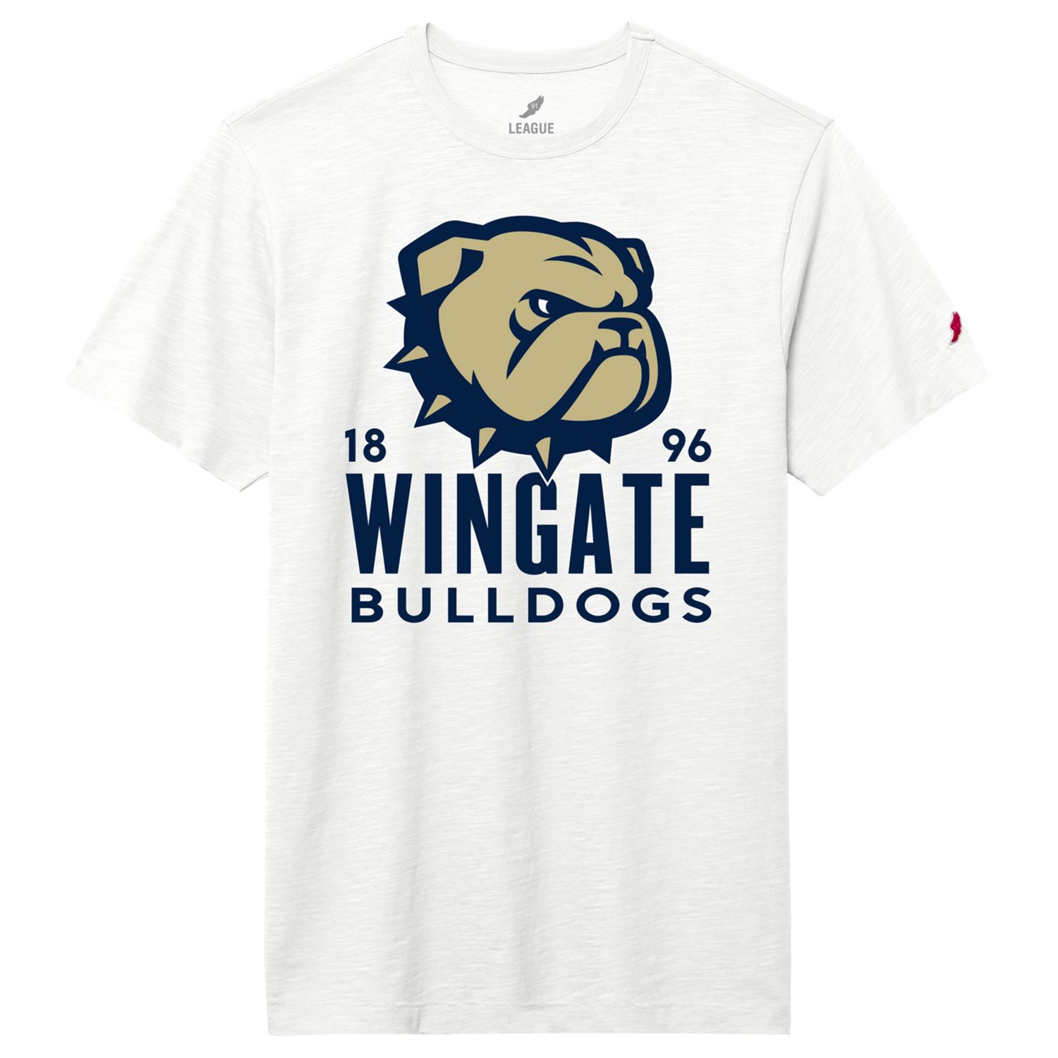 Washed Vintage White Dog Head 1896 Wingate Bulldogs Jersey Slub Short Sleeve T Shirt, Size: SM