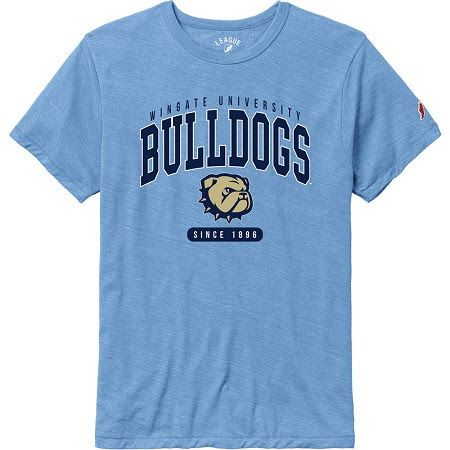 Heather Power Blue Wingate Bulldogs Dog Head Since 1896 Victory Falls Short Sleeve T Shirt, Size: SM