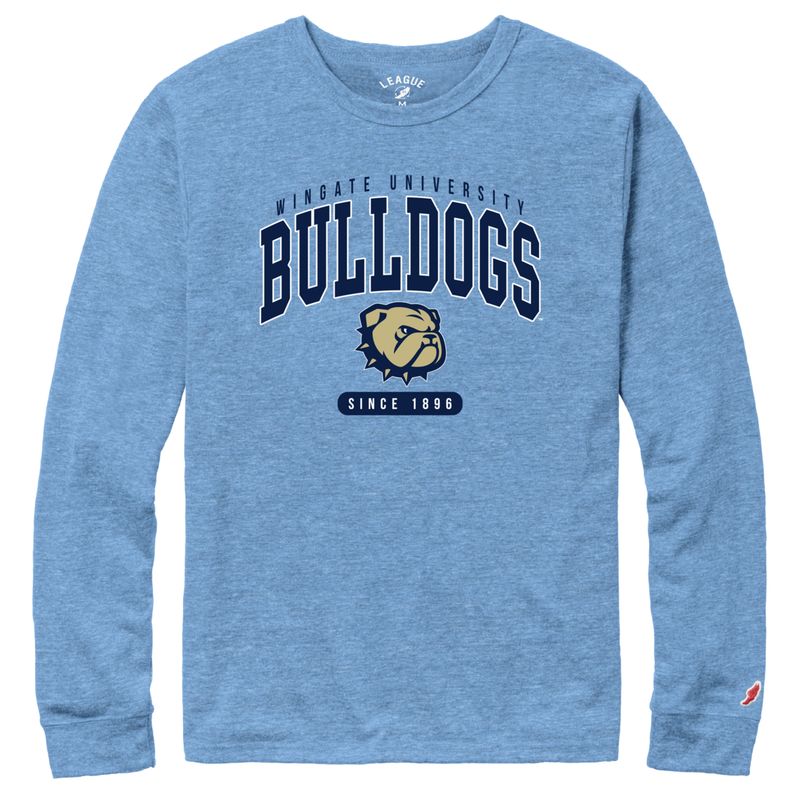 Heather Power Blue Wingate Bulldogs Dog Head Since 1896 Victory Falls Long Sleeve T Shirt