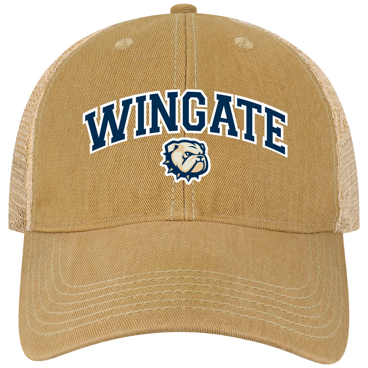 Khaki Wingate Dog Head Embroidered Low Profile 6 Panel Unstructured Soft Mesh Snapback Old Trucker Hat