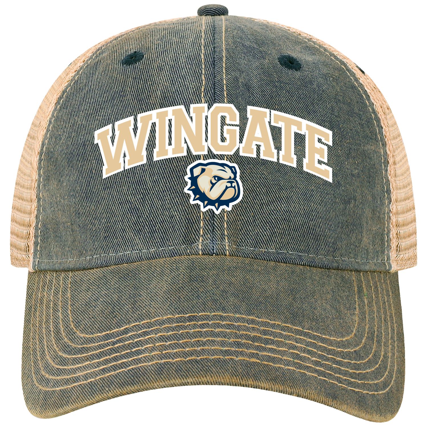Navy Wingate Dog Head Embroidered Low Profile 6 Panel Unstructured Soft Mesh Snapback Old Trucker Hat