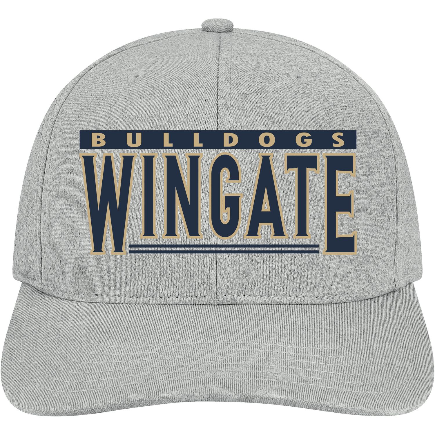 Heather Grey 6 Panel Bulldogs Wingate Structured Mid Profile Moistre Wicking Poly Spandex Golfer Back Nine Rubber Strap Velcro Adjustable Hat
