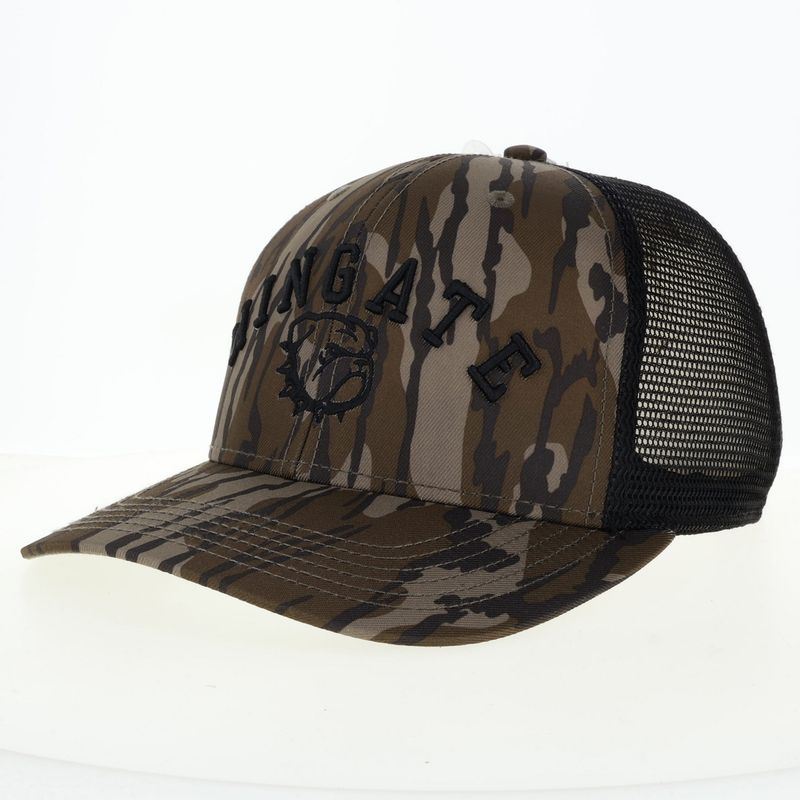 Wingate Dog Head Embroidered Bottomland Camo Black 6 Panel Mid Pro Structured Snapback Trucker Hat