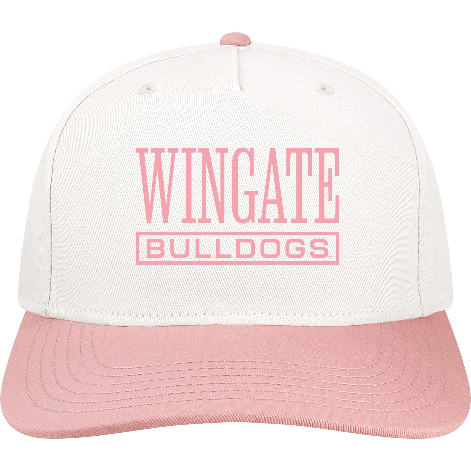 White Pink Wingate Bulldogs Embroidered Heritage Structured 5 Panel 2 Tone Adjustable Snapback Hat