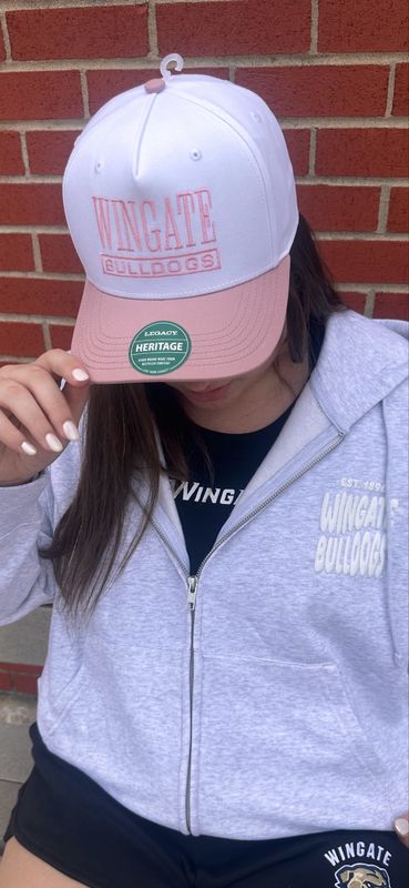 White Pink Wingate Bulldogs Embroidered Heritage Structured 5 Panel 2 Tone Adjustable Snapback Hat