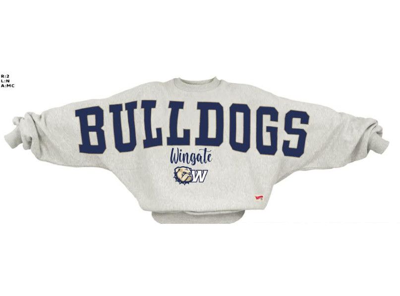 One Size Only Athletic Gray Flannigan Wingate Bulldogs Dog Head Poly Satin Applique Crewneck Sweatshirt