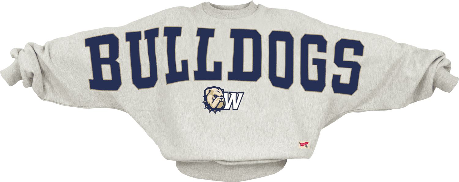 One Size Only Athletic Grey Flannigan Wingate Bulldogs Dog Head Poly Satin Applique Crewneck Sweatshirt, Size: OSFA