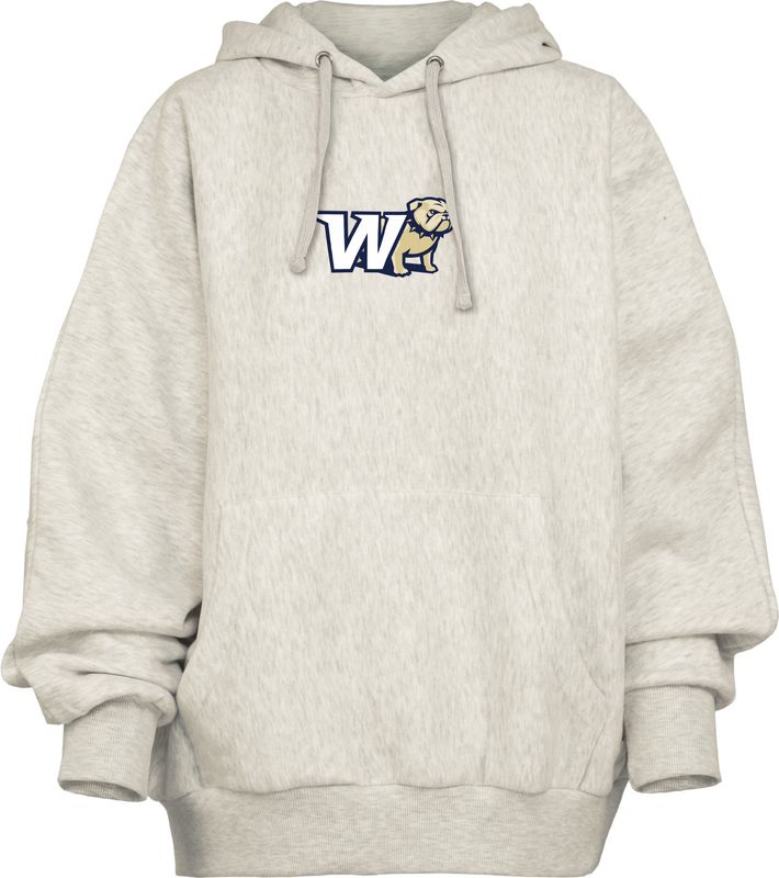 Athletic Grey Belvedere Flannigan Wingate Bulldogs Dog Head Poly Satin Applique Hoodie Sweatshirt