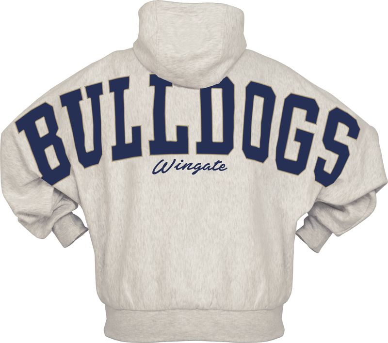 Athletic Grey Belvedere Flannigan Wingate Bulldogs Dog Head Poly Satin Applique Hoodie Sweatshirt