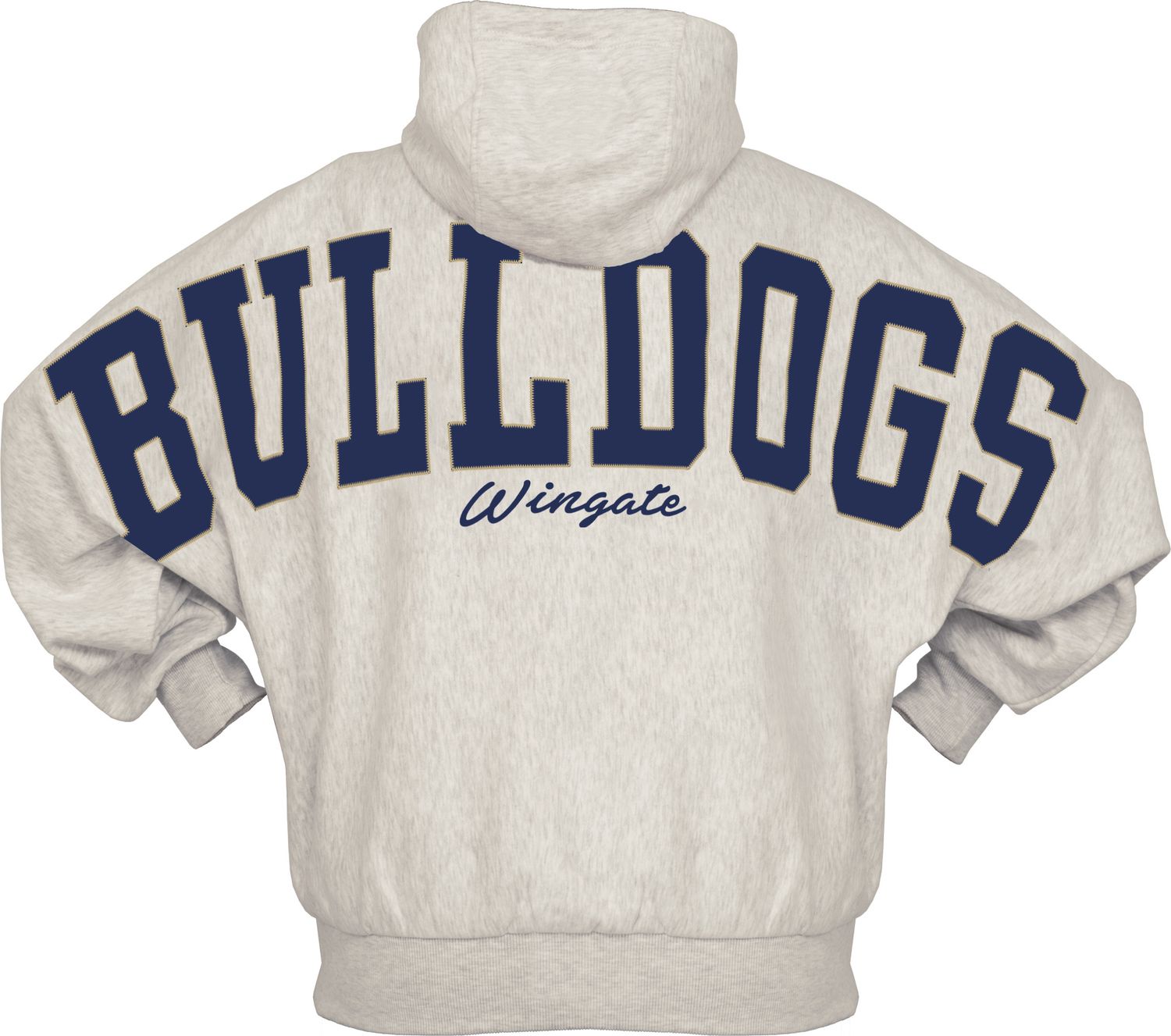 Athletic Grey Belvedere Wingate Bulldogs Dog Head Poly Satin Applique Hoodie Sweatshirt, Size: OSFA