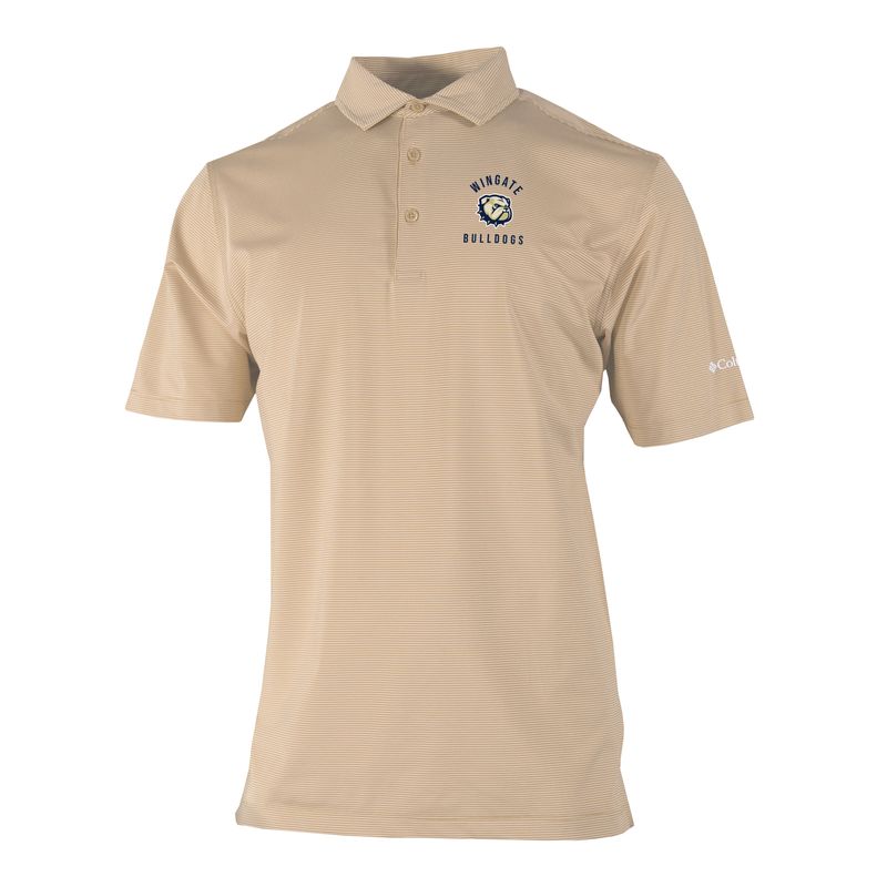 Vegas Gold Wingate Arched Over Dog Head Bulldogs Embroidered Small Striped Drifit Double Hit Polo
