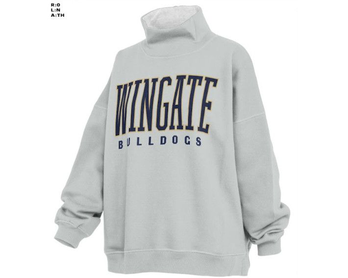 Ash Grey Wingate Bulldogs Applique Southlawn Echo Oversized Mock Neck Sweatshirt, Size: SM