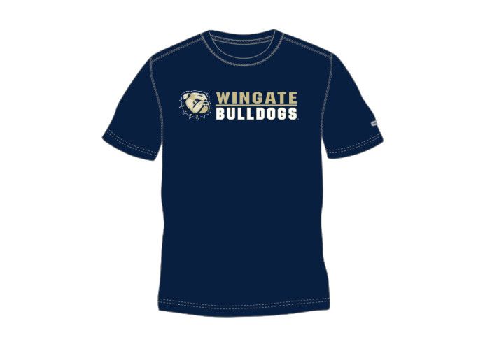 Navy Rubberized Dog Head Wingate Bulldogs Cicero Short Sleeve T Shirt