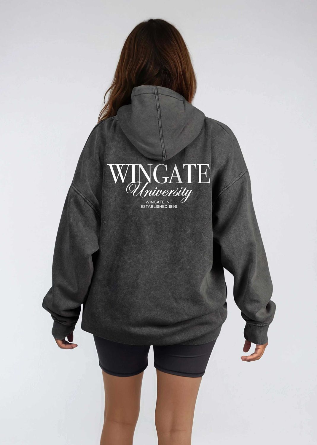 Smoke Wingate Front Wingate NC Est 1896 Back Salt Wash Fleece Hoodie Sweatshirt, Size: SM
