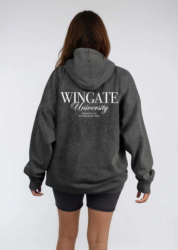 Smoke Wingate Front Wingate NC Est 1896 Back Salt Wash Fleece Hoodie Sweatshirt